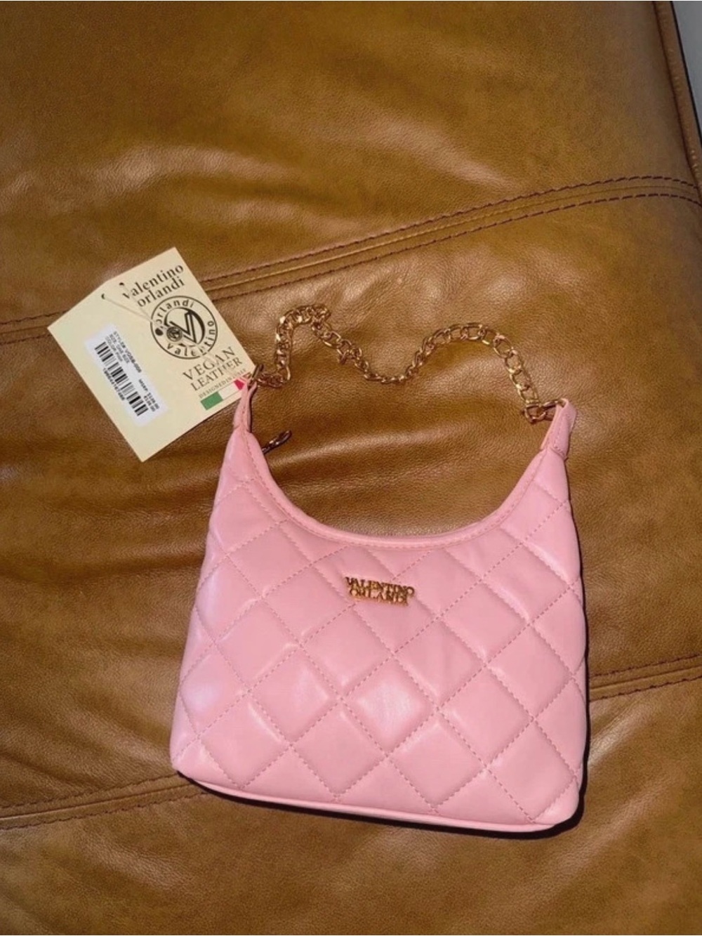 Valentino Orlandi Pink Quilted Vegan Leather Chain Shoulder Bag NWT